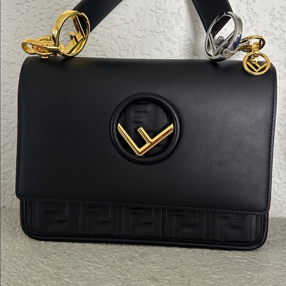 Fendi Inspired Black Shoulder Bag with Gold Accents - Picture 4 of 12